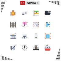 16 Universal Flat Color Signs Symbols of military cannon connection day flag Editable Pack of Creative Vector Design Elements