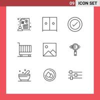 Set of 9 Commercial Outlines pack for image shopping ui marketing cart Editable Vector Design Elements