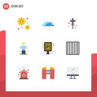 9 User Interface Flat Color Pack of modern Signs and Symbols of sign car holy law court Editable Vector Design Elements