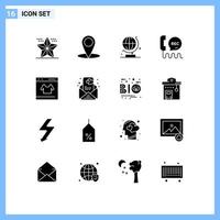 Universal Icon Symbols Group of 16 Modern Solid Glyphs of credit help world contact center Editable Vector Design Elements