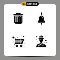 4 Thematic Vector Solid Glyphs and Editable Symbols of trash school can office online shopping Editable Vector Design Elements