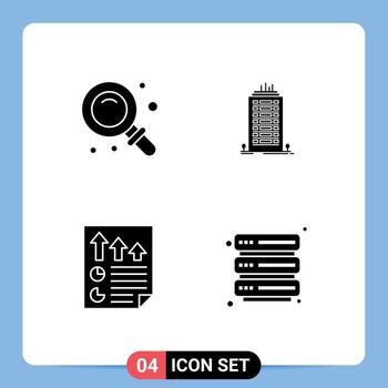 Pack of 4 creative Solid Glyphs of back data find skyscaper page Editable Vector Design Elements