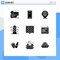 Solid Glyph Pack of 9 Universal Symbols of tower line android electricity internet Editable Vector Design Elements