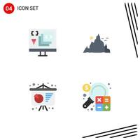 Group of 4 Flat Icons Signs and Symbols for app sun development landscape conference poster Editable Vector Design Elements