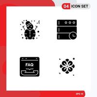 4 Universal Solid Glyph Signs Symbols of man faq database browser flower Editable Vector Design Elements