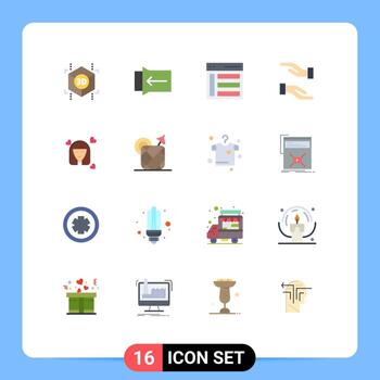 16 Universal Flat Colors Set for Web and Mobile Applications avatar person left girl caring Editable Pack of Creative Vector Design Elements