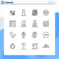 Modern Set of 16 Outlines Pictograph of security lock sheet maze circle maze Editable Vector Design Elements