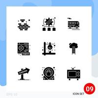 9 Thematic Vector Solid Glyphs and Editable Symbols of fire gear bus keyboard digital Editable Vector Design Elements