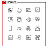 16 User Interface Outline Pack of modern Signs and Symbols of relaxation tv whey display table Editable Vector Design Elements