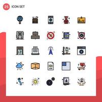 25 Thematic Vector Filled line Flat Colors and Editable Symbols of id education tools badge world Editable Vector Design Elements