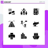 Pictogram Set of 9 Simple Solid Glyphs of location usa app american building Editable Vector Design Elements