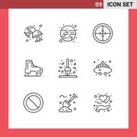 Mobile Interface Outline Set of 9 Pictograms of autumn ice skates badge canada alpine Editable Vector Design Elements