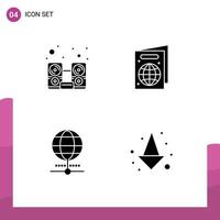 Modern Set of 4 Solid Glyphs Pictograph of computer browser speaker passport arrow Editable Vector Design Elements