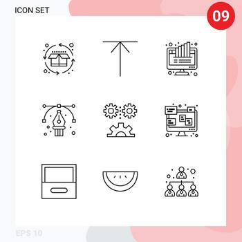 grupo de 9 esquemas modernos establecidos para elementos de diseño vectorial editables de anclaje de diseño de gráfico de ruta de ingeniería vector