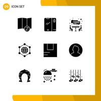 9 Solid Glyph concept for Websites Mobile and Apps transportation good interview box globe Editable Vector Design Elements