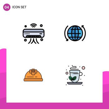 4 Universal Filledline Flat Colors Set for Web and Mobile Applications ac helmet iot globe building Editable Vector Design Elements