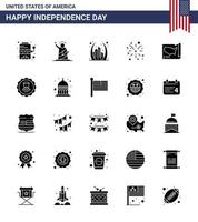 Pack of 25 creative USA Independence Day related Solid Glyph of usa fire usa firework landmark Editable USA Day Vector Design Elements