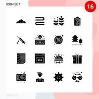 paquete de 16 signos y símbolos de glifos sólidos modernos para medios de impresión web, como elementos de diseño de vectores editables para el entrenador de progreso empresarial de formación de inyección