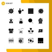 Set of 16 Modern UI Icons Symbols Signs for millionaire billionaire sign watch office Editable Vector Design Elements