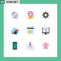 Set of 9 Vector Flat Colors on Grid for sound browser management seo cloud Editable Vector Design Elements