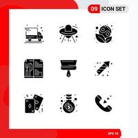 Group of 9 Solid Glyphs Signs and Symbols for tool paint yang brush menu Editable Vector Design Elements