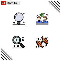 Pack of 4 creative Filledline Flat Colors of activities find game collaboration magnifier Editable Vector Design Elements