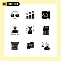 9 User Interface Solid Glyph Pack of modern Signs and Symbols of music listen money headphones shopping Editable Vector Design Elements