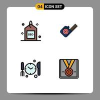 Stock Vector Icon Pack of 4 Line Signs and Symbols for engine medical search measuring time Editable Vector Design Elements