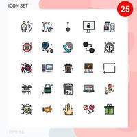 paquete de 25 modernos signos y símbolos de colores planos de línea rellena para medios de impresión web, como la seguridad de la medicina, el bloqueo de exhibición, la excavación de elementos de diseño de vectores editables