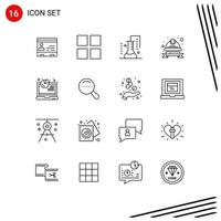 Modern Set of 16 Outlines Pictograph of hat cap layout scientific research science lab Editable Vector Design Elements