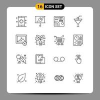 Universal Icon Symbols Group of 16 Modern Outlines of delete food and restaurant teamwork drink river Editable Vector Design Elements