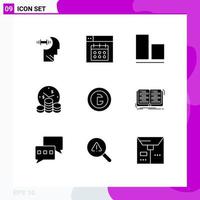 9 Solid Glyph concept for Websites Mobile and Apps currency bangladesh align time investment Editable Vector Design Elements