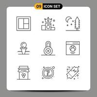 Set of 9 Vector Outlines on Grid for lock hit position ball golf Editable Vector Design Elements