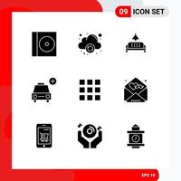 9 Universal Solid Glyph Signs Symbols of squares grid lump web add Editable Vector Design Elements