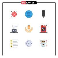 Group of 9 Flat Colors Signs and Symbols for safe database commentator mug food and restaurant Editable Vector Design Elements