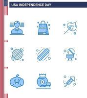 9 usa blue pack de signos y símbolos del día de la independencia de hotdog party fire grill barbacoa editable usa day elementos de diseño vectorial vector