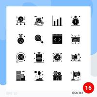 Set of 16 Commercial Solid Glyphs pack for olympic time finance timer stop Editable Vector Design Elements