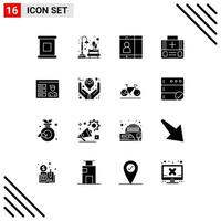 Group of 16 Modern Solid Glyphs Set for user account mobile suitcase first aid Editable Vector Design Elements