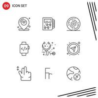 paquete de iconos de vector de stock de 9 signos y símbolos de línea para el cuidado reloj de mano planificación reloj vacaciones elementos de diseño vectorial editables