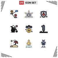 Modern Set of 9 Filledline Flat Colors and symbols such as controller management bug business wheel Editable Vector Design Elements