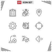 User Interface Pack of 9 Basic Outlines of circle money pointer investment setting Editable Vector Design Elements