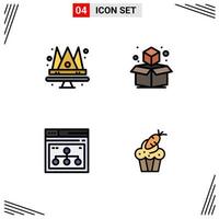 Mobile Interface Filledline Flat Color Set of 4 Pictograms of crown web queen box share Editable Vector Design Elements