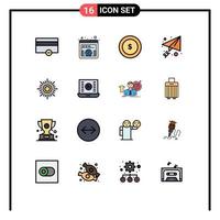 Universal Icon Symbols Group of 16 Modern Flat Color Filled Lines of audio play sunny coin sun message Editable Creative Vector Design Elements