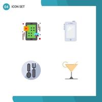 Pack of 4 Modern Flat Icons Signs and Symbols for Web Print Media such as grid food play mobile fork Editable Vector Design Elements