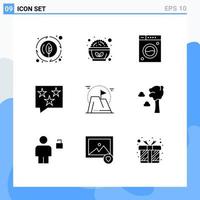 Editable Vector Line Pack of 9 Simple Solid Glyphs of achievement rate clean rank bubble Editable Vector Design Elements