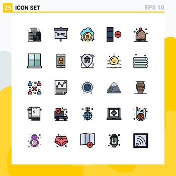 25 Universal Filled line Flat Colors Set for Web and Mobile Applications event table cloud new currency Editable Vector Design Elements
