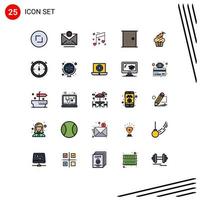 25 Universal Filled line Flat Colors Set for Web and Mobile Applications cup home door love home door Editable Vector Design Elements