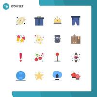 Modern Set of 16 Flat Colors and symbols such as firework swimming crown pants beach Editable Pack of Creative Vector Design Elements