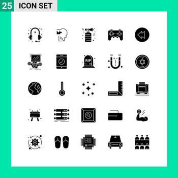 25 signos de glifos sólidos universales símbolos de dispositivo de joystick controlador de rompecabezas elementos de diseño vectorial editables nocturnos vector