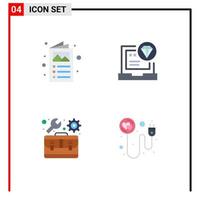 4 Universal Flat Icons Set for Web and Mobile Applications ad kit catalogue code toolbox Editable Vector Design Elements